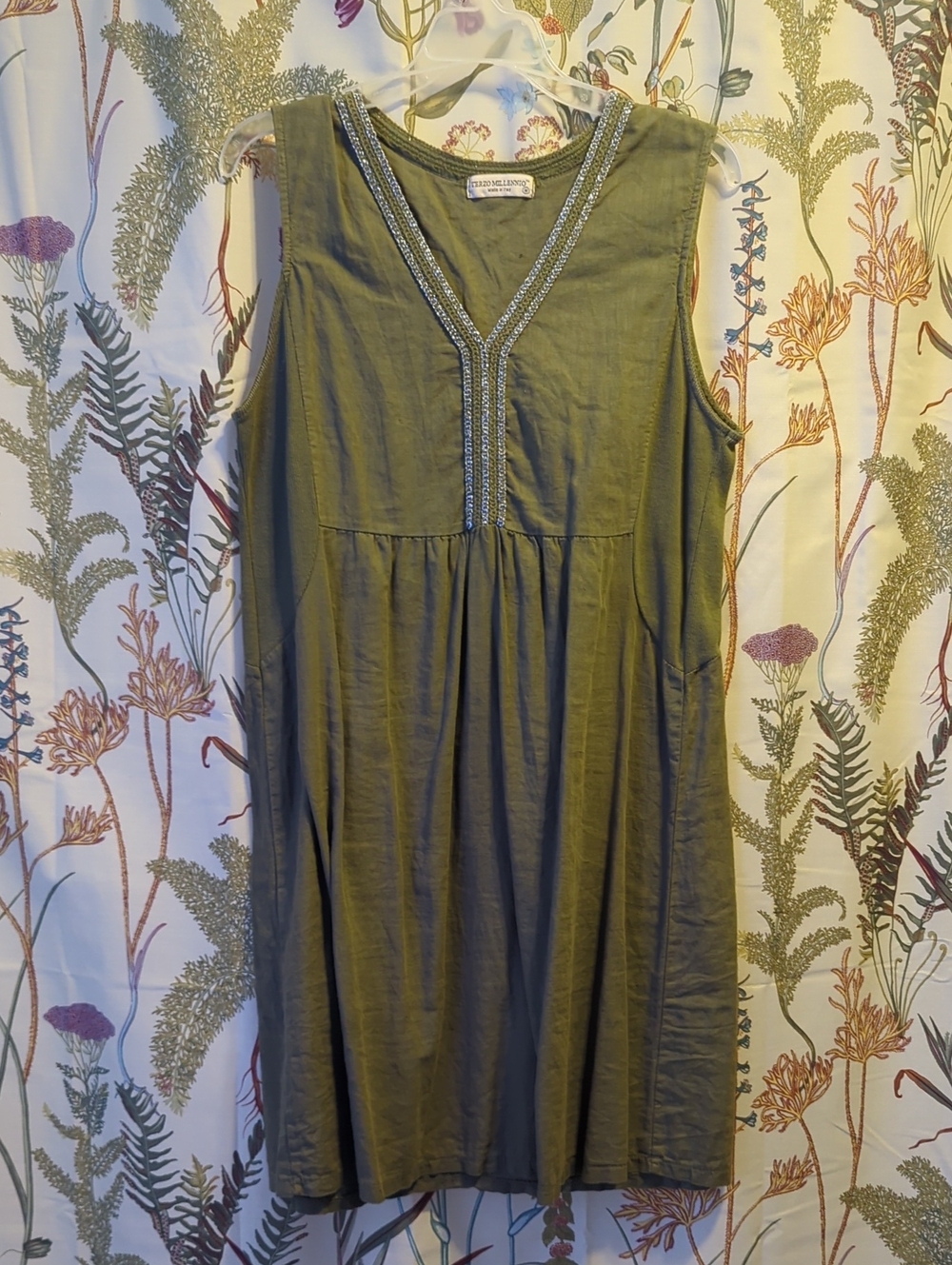 Terzo Milllenio Olive Green Linen Dress